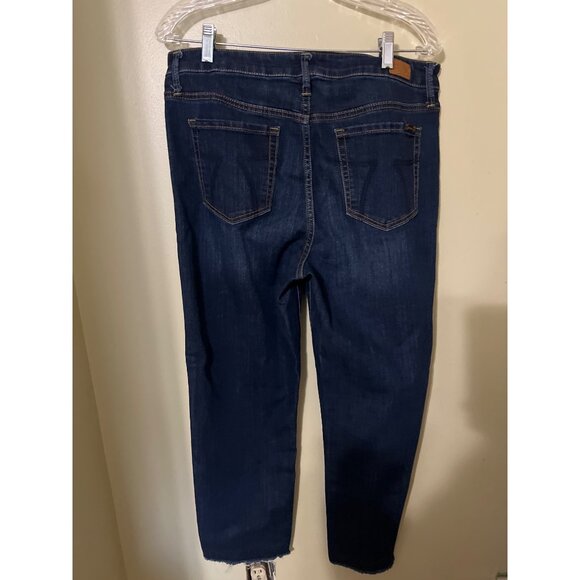 Seven7 Tower Straight Crop Jeans Size 10 Distressed Hem Dark Wash Denim - Picture 10 of 13